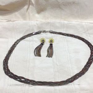 Vintage silver plated braided necklace earrings set